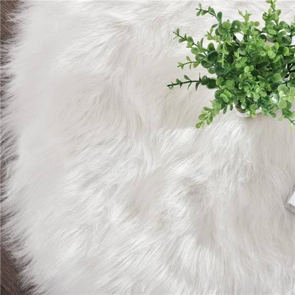 White Round Rugs 4ft Circle Faux Fur Sheepskin Living Room Fluffy Washable Rug - Picture 6 of 6